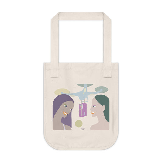 100% Organic Cotton Tote Bag with Girls Getting Present From Friend