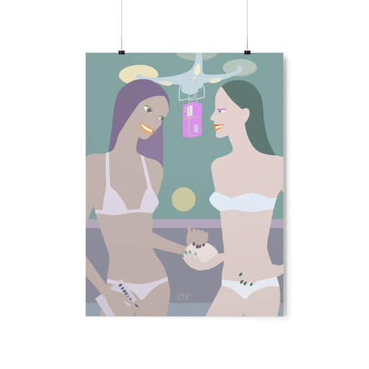 Eco-Friendly Premium Archival Inks and Paper Matte Poster with Girls Getting Present From Friend
