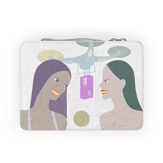Eco-friendly Lunch Bag with Print Girls Getting Present From Friend