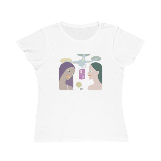 100% Organic Cotton Premium Women's T-Shirt with Girls Getting Present From Friend